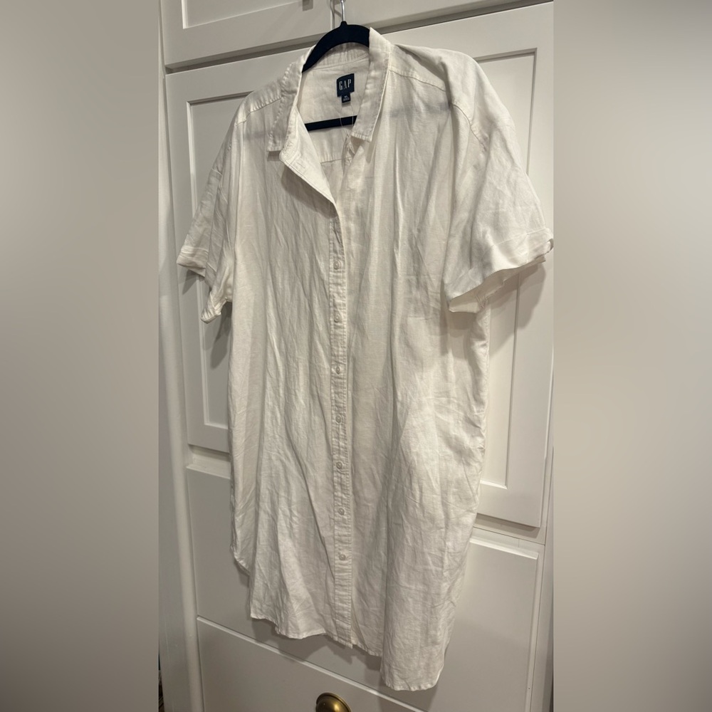 NWT GAP  XL Linen & Cotton Off-White Casual Button Down Shirt Dress Crisp Cotton